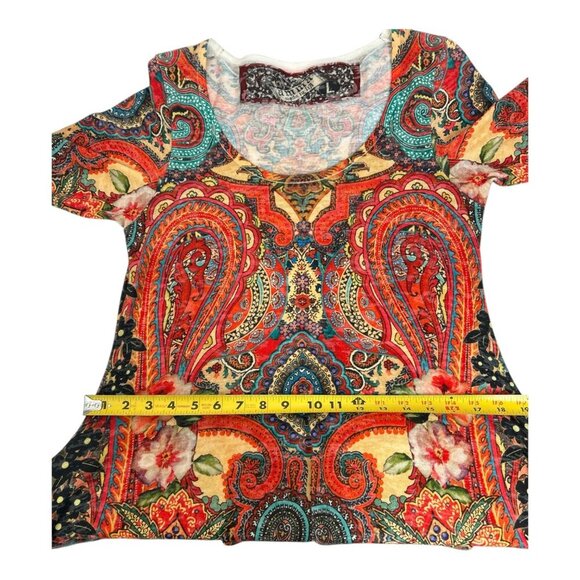 Amma Design Art To Wear Tunic Top Womens Artsy Floral Paisley Print Boho USA SzL - Picture 8 of 9